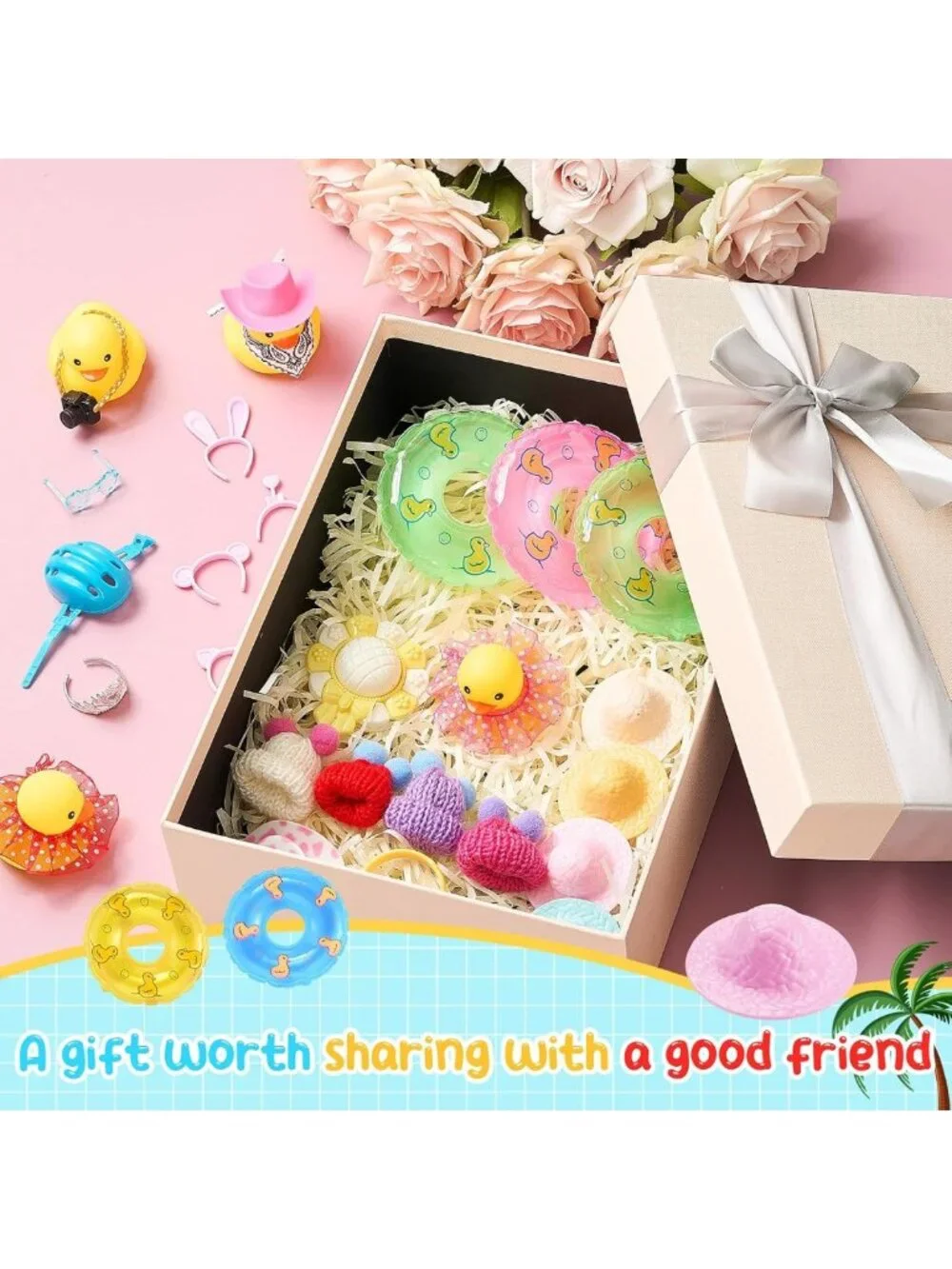 100 Pcs Rubber Duck Party Accessories - Fun Hats, Glasses, Necklaces & Rings
